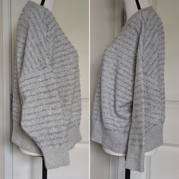 Nordstrom Metallic Stripe sweater, drop shoulder, grey & silver, Women's M - Picture 8 of 16
